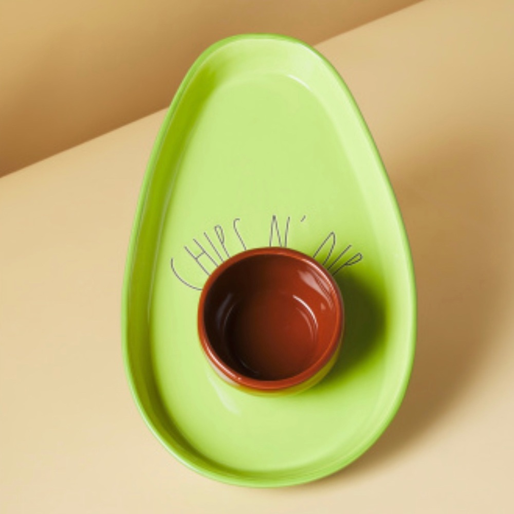 Rae Dunn CHIPS N DIP avocado shaped serving tray - Picture 1 of 6